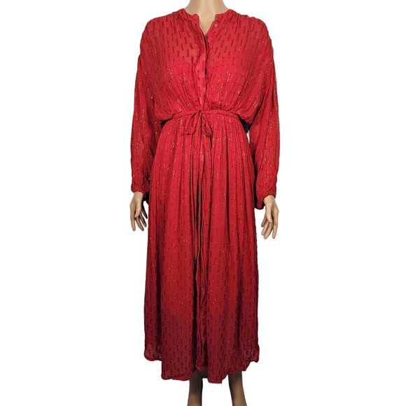 Anthropologie Women's Allene Shimmer Maxi Dress W/ Gold Metallic in Red Size XXS - Picture 2 of 14